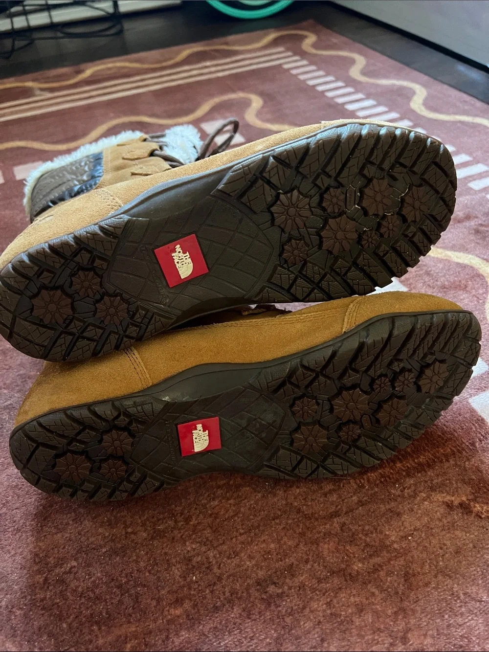 The North Face Women's Tan Suede Lace-Up Winter Boots with Faux Shearling